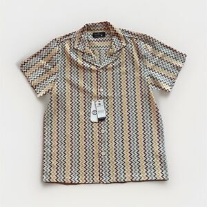 Ditch Plains Men's M Woven Cotton Chevron Multicolor Short Sleeve Button-Up